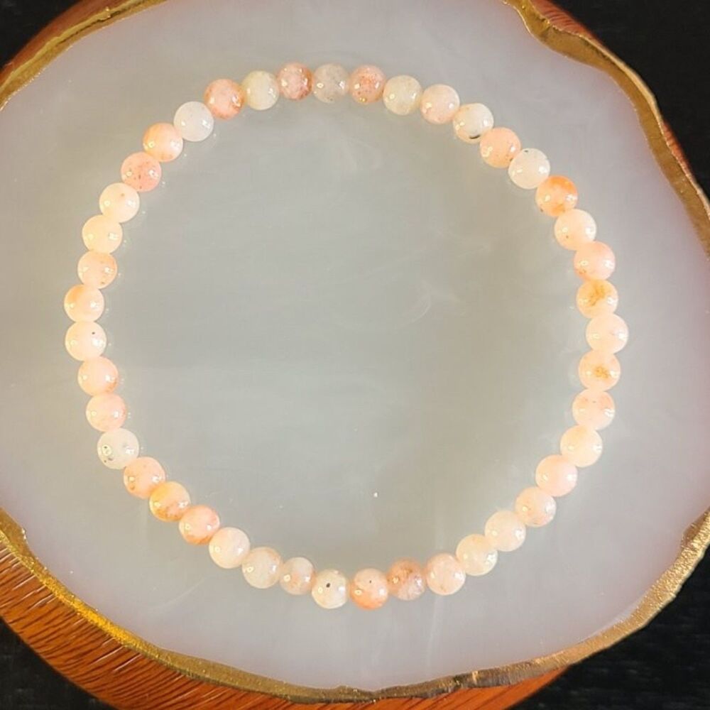 Natural Sunstone Bracelet 4mm Peach Crystal Bead Stretch Gemstone Jewelry New